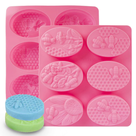 Silicone Oval Honeybee & Honeycomb Soap Mould, 6 Cavity — image 1
