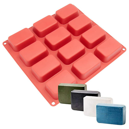 Silicone Rectangle Shape Round Edges Soap Mould, 12 Cavity — image 1