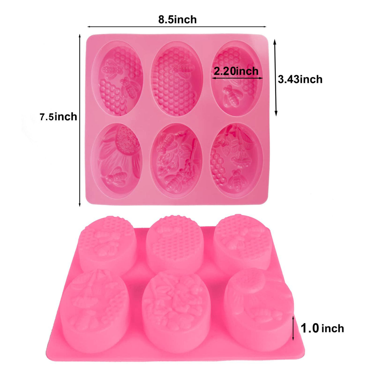 Silicone Oval Honeybee & Honeycomb Soap Mould, 6 Cavity — image 2