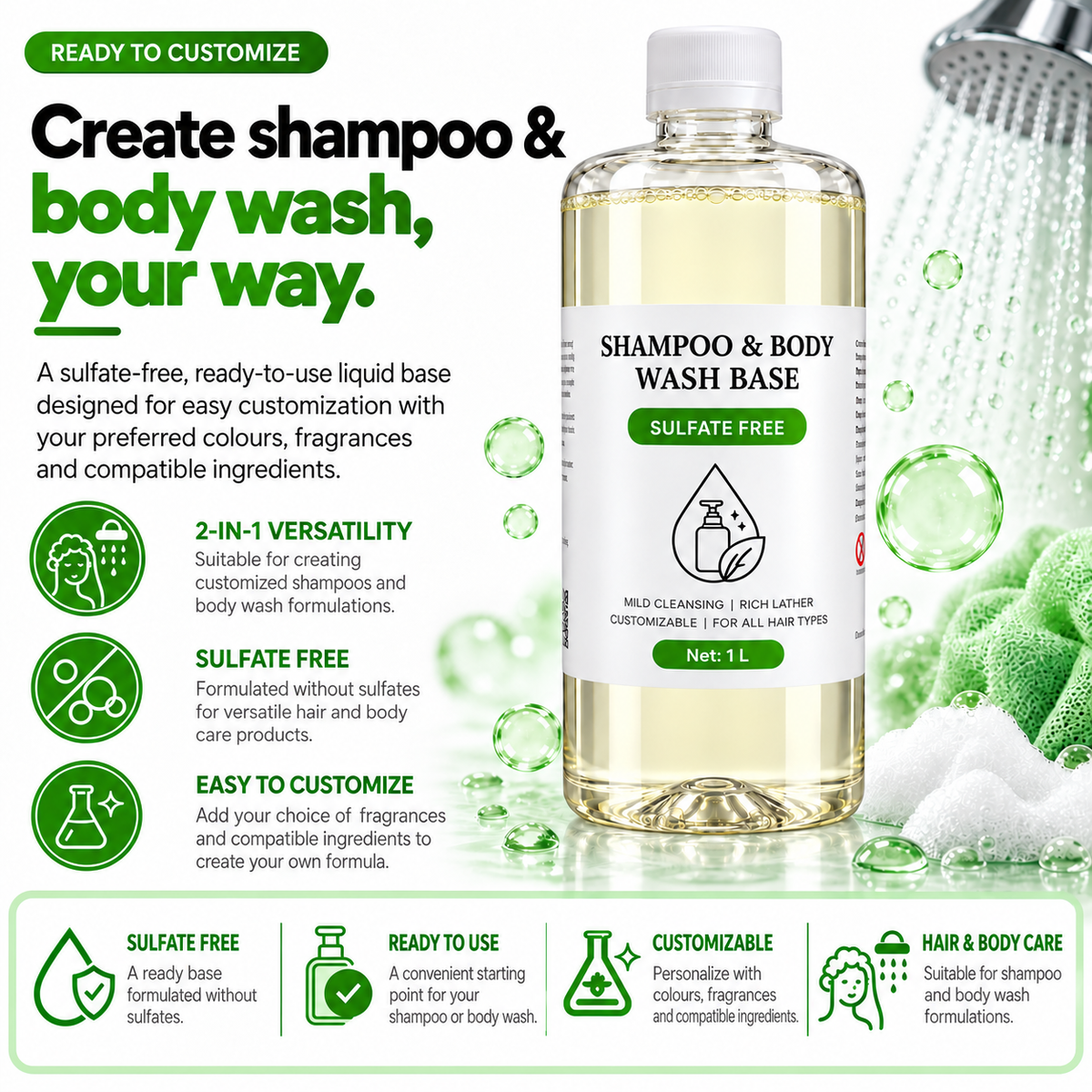 Shampoo & Body Wash - Liquid SULFATE FREE  2-in-1 Base