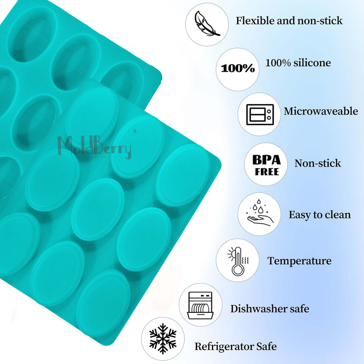 Silicone Oval Shape Thick Soap Mould, 9 Cavity — image 3