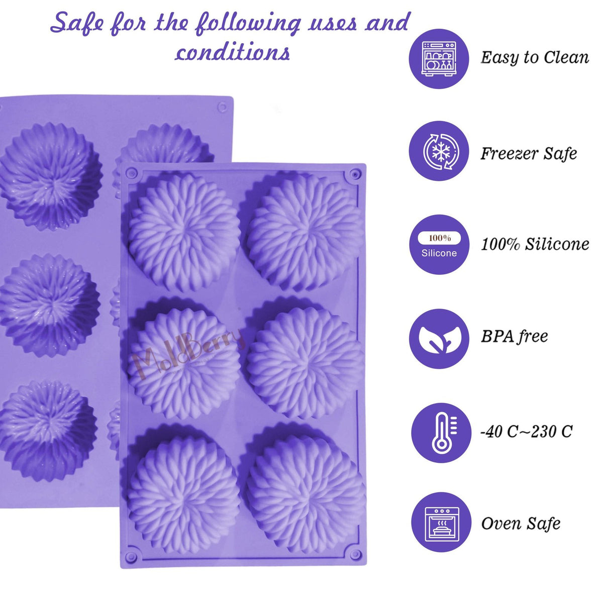 Silicone Flower Shape Mini Soap Mould, 6 Cavity — image 5
