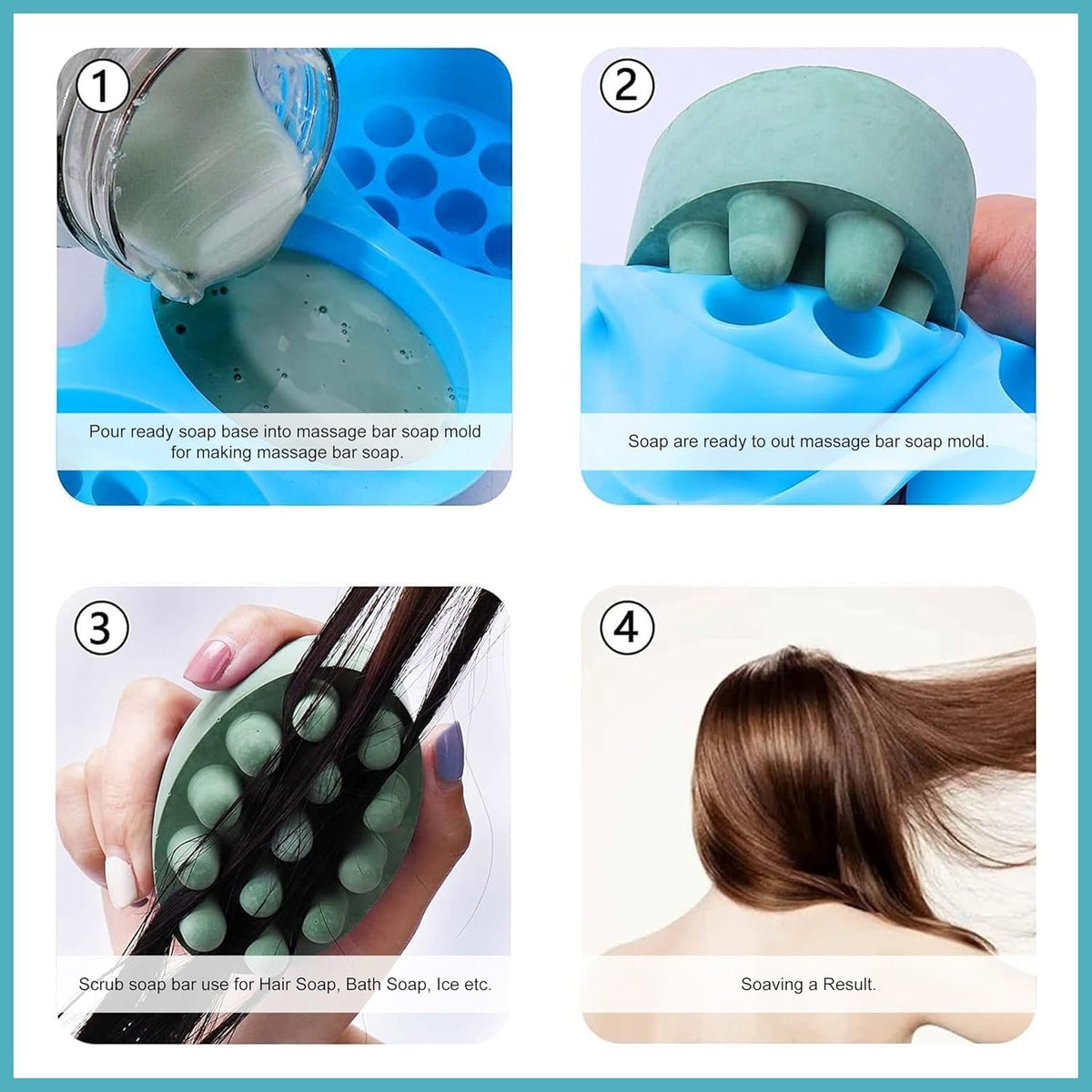 Silicone Oval Massage Soap Mould, 4 Cavity — image 3