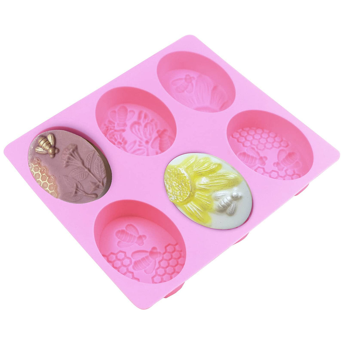 Silicone Oval Honeybee & Honeycomb Soap Mould, 6 Cavity — image 4