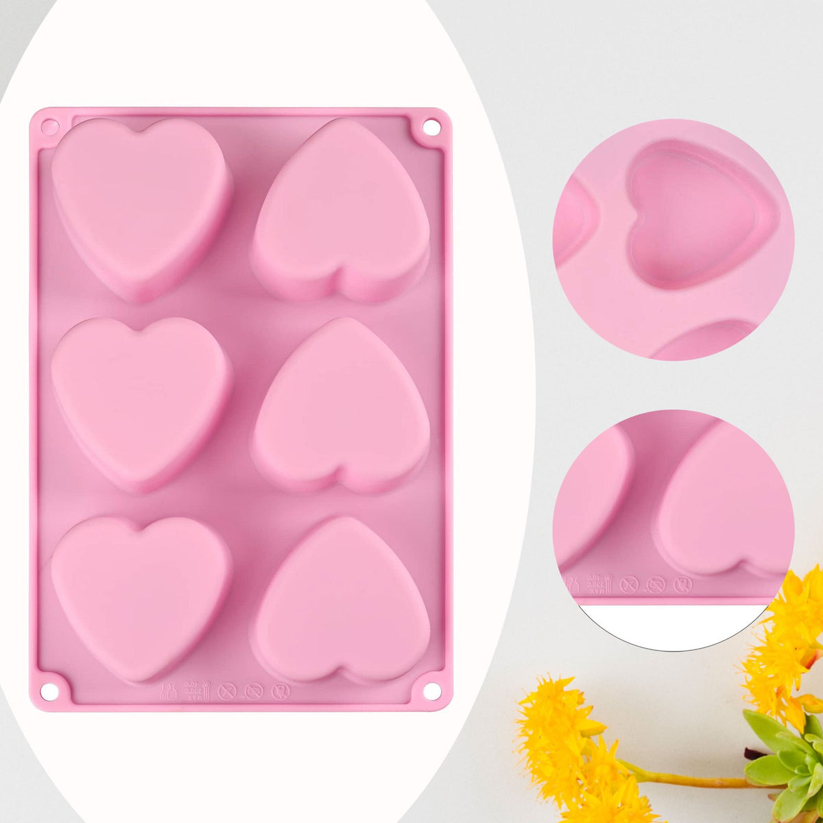 Silicone Heart Shape Soap Bar Mould, 6 Cavity — image 4