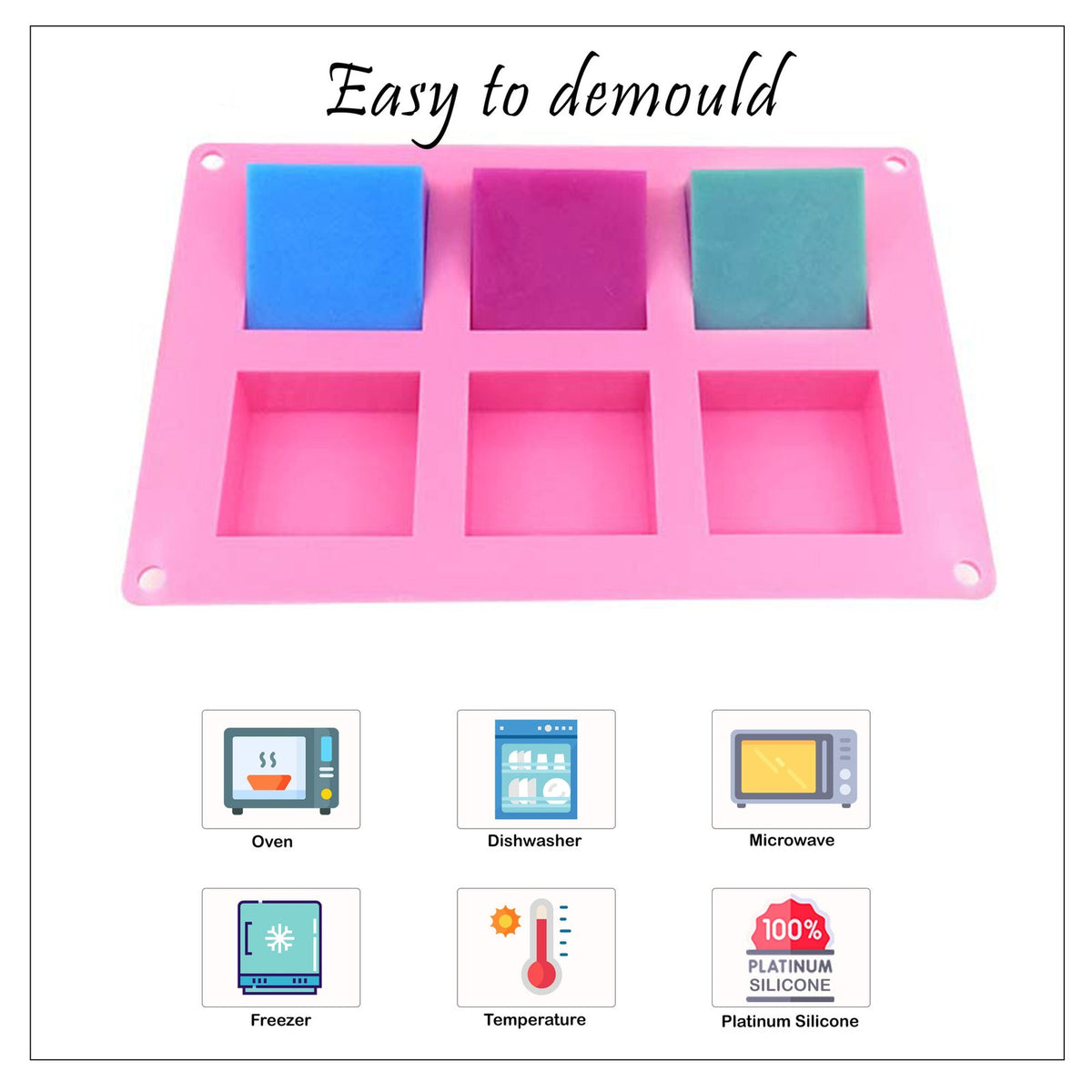 Silicone Square Soap Mould, 6 Cavity — image 4