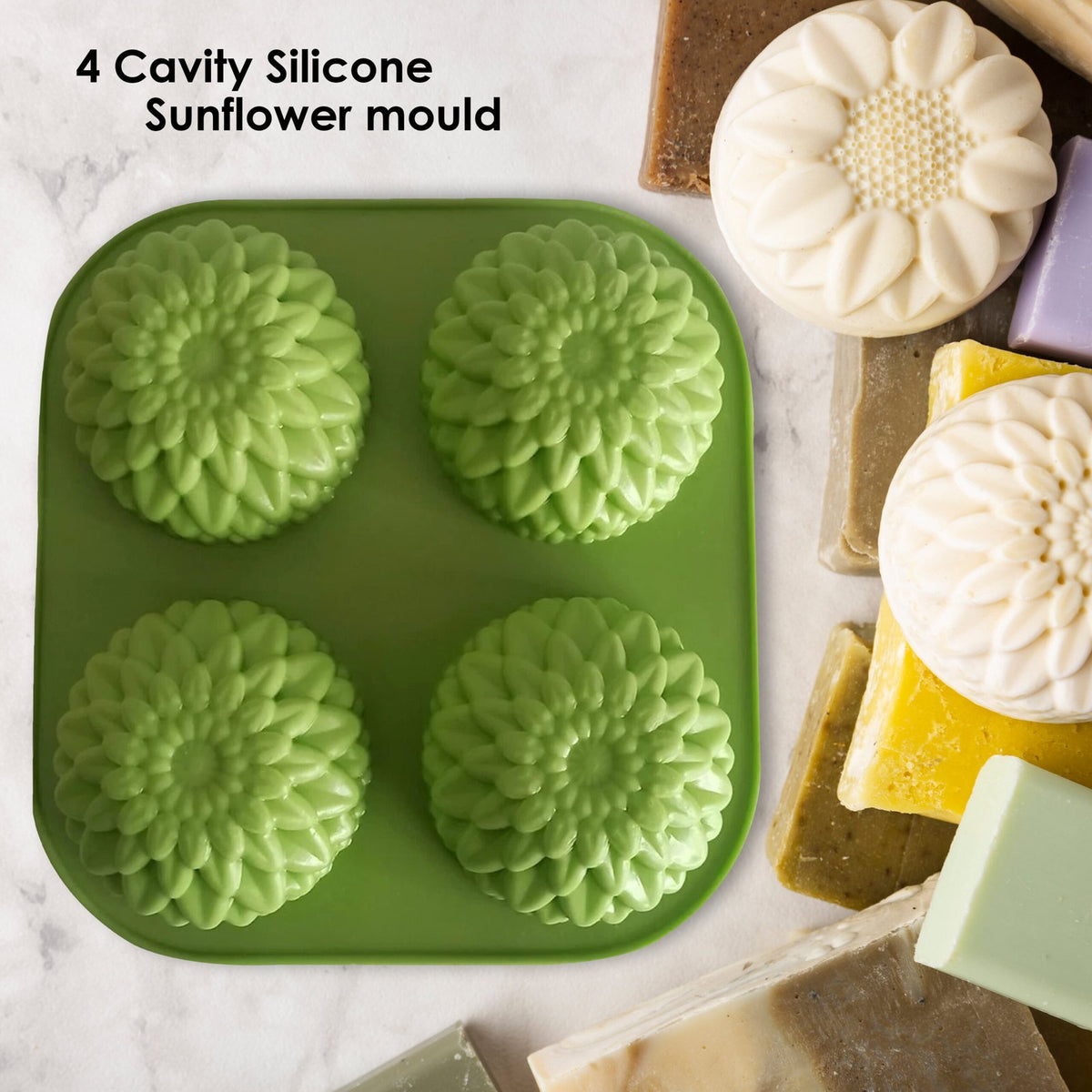 Silicone Sunflower Shape Soap Mould, 4 Cavity — image 4