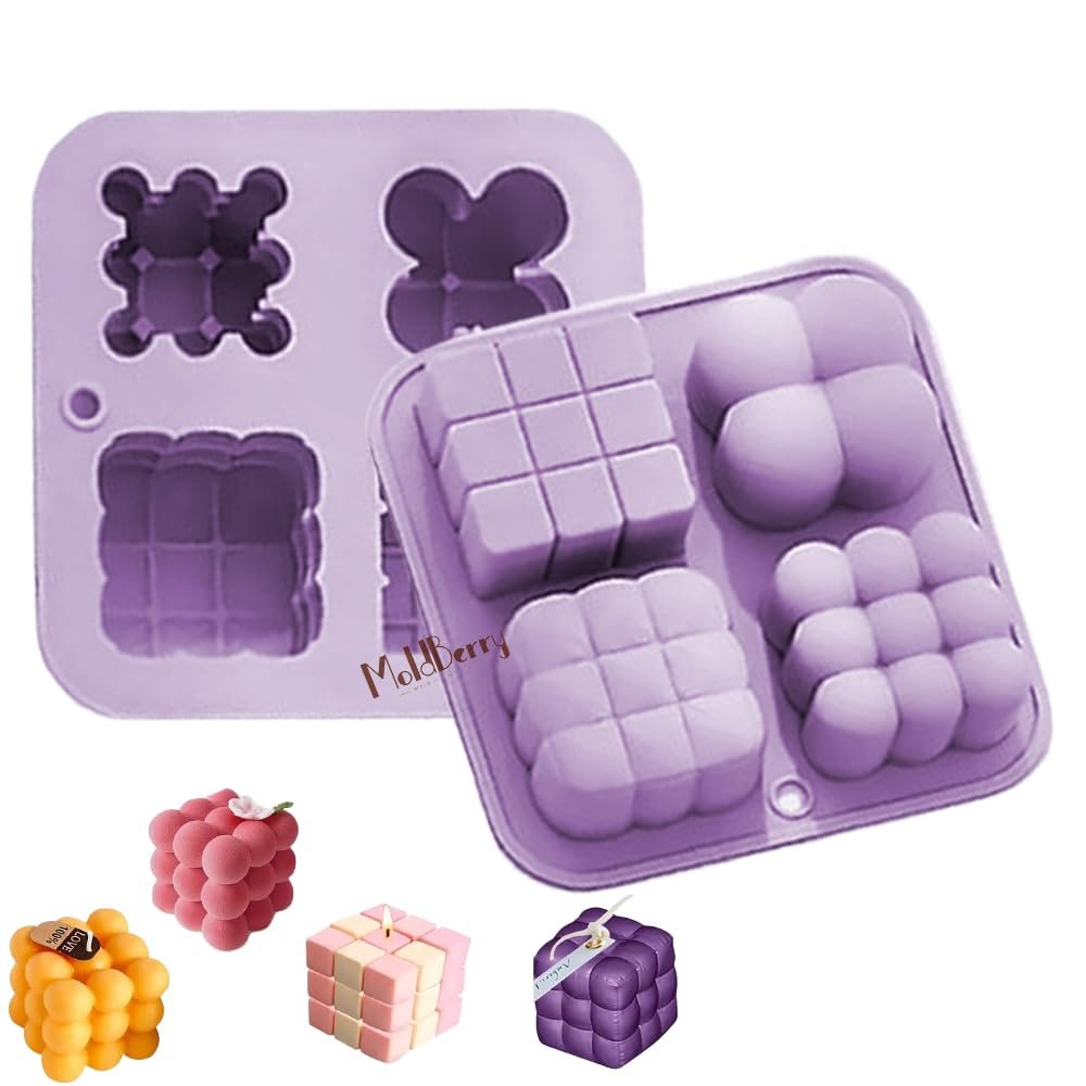 Silicone 4 in 1 Design Bubble Candle, 3D Cube — image 1