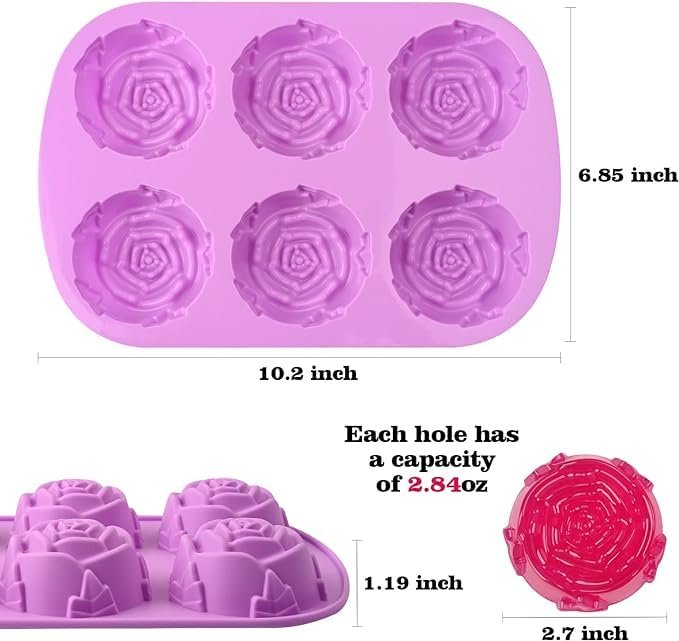 Silicone Rose Flower Shape Soap Mould, 6 Cavity — image 2
