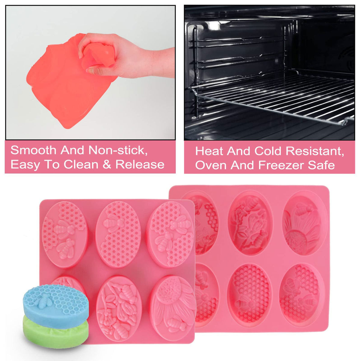Silicone Oval Honeybee & Honeycomb Soap Mould, 6 Cavity — image 5