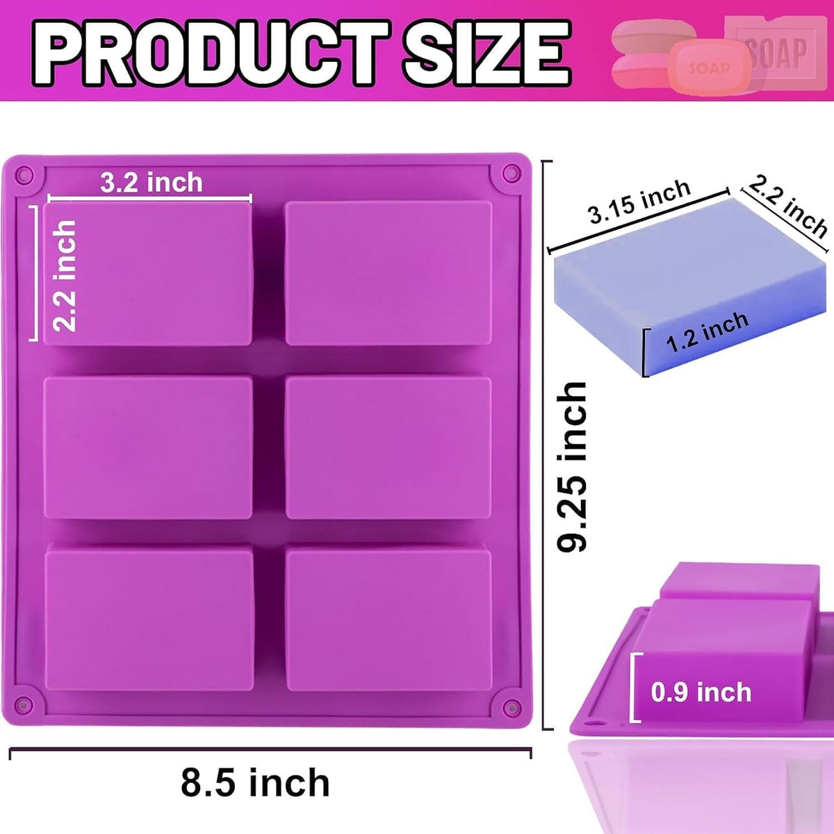 Silicone Rectangle Soap Mould, 6 Cavity — image 2