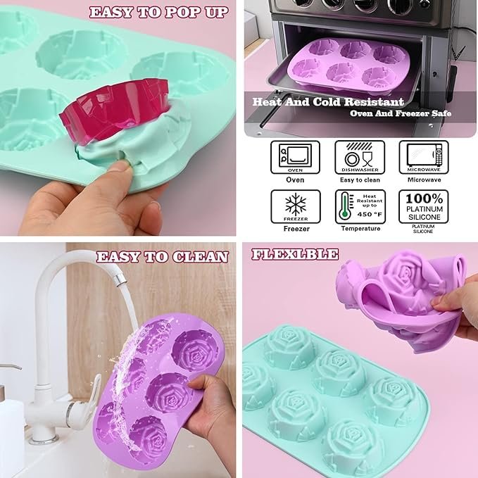 Silicone Rose Flower Shape Soap Mould, 6 Cavity — image 3