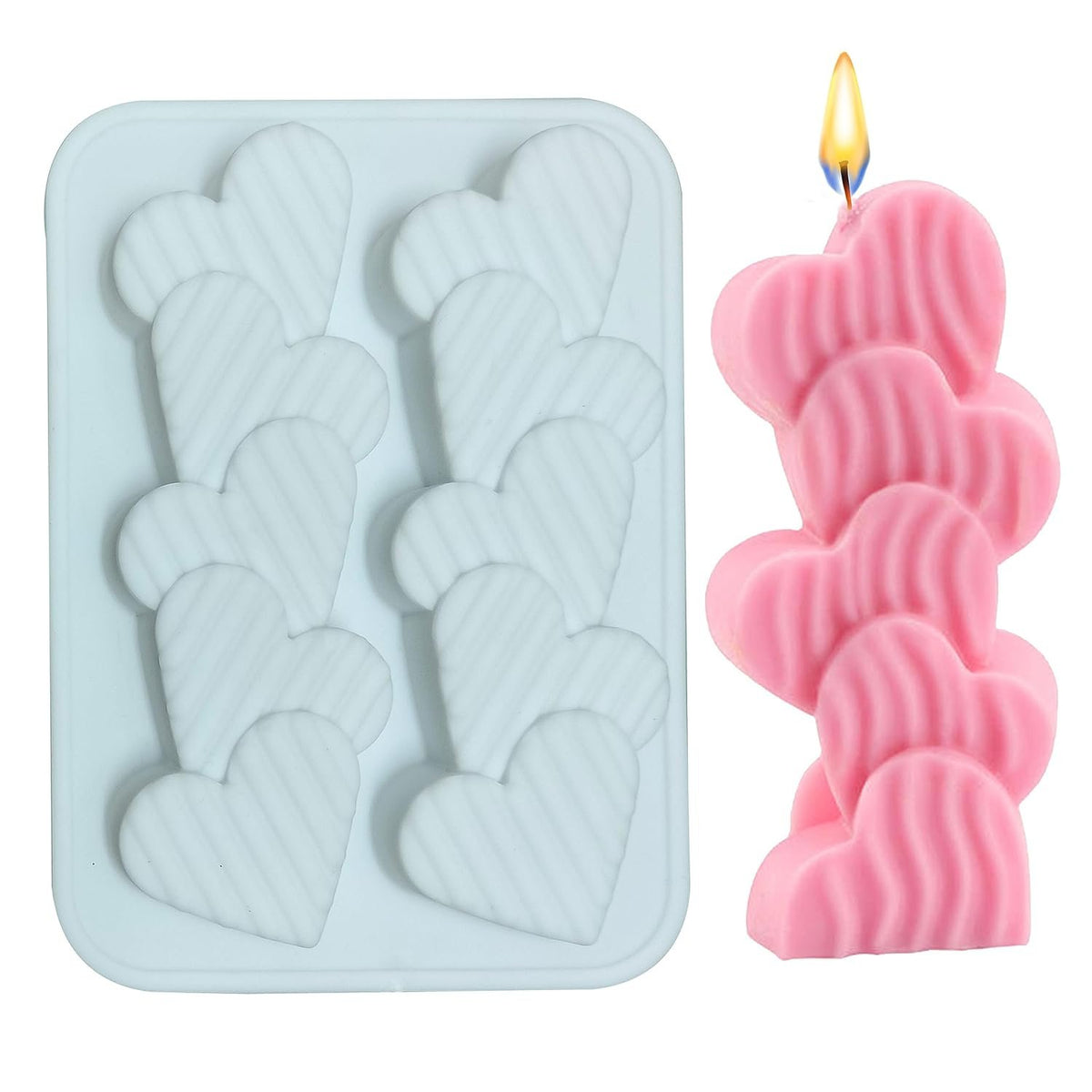 Striped Heart Shape Candle Mould, 2 Cavity — image 1