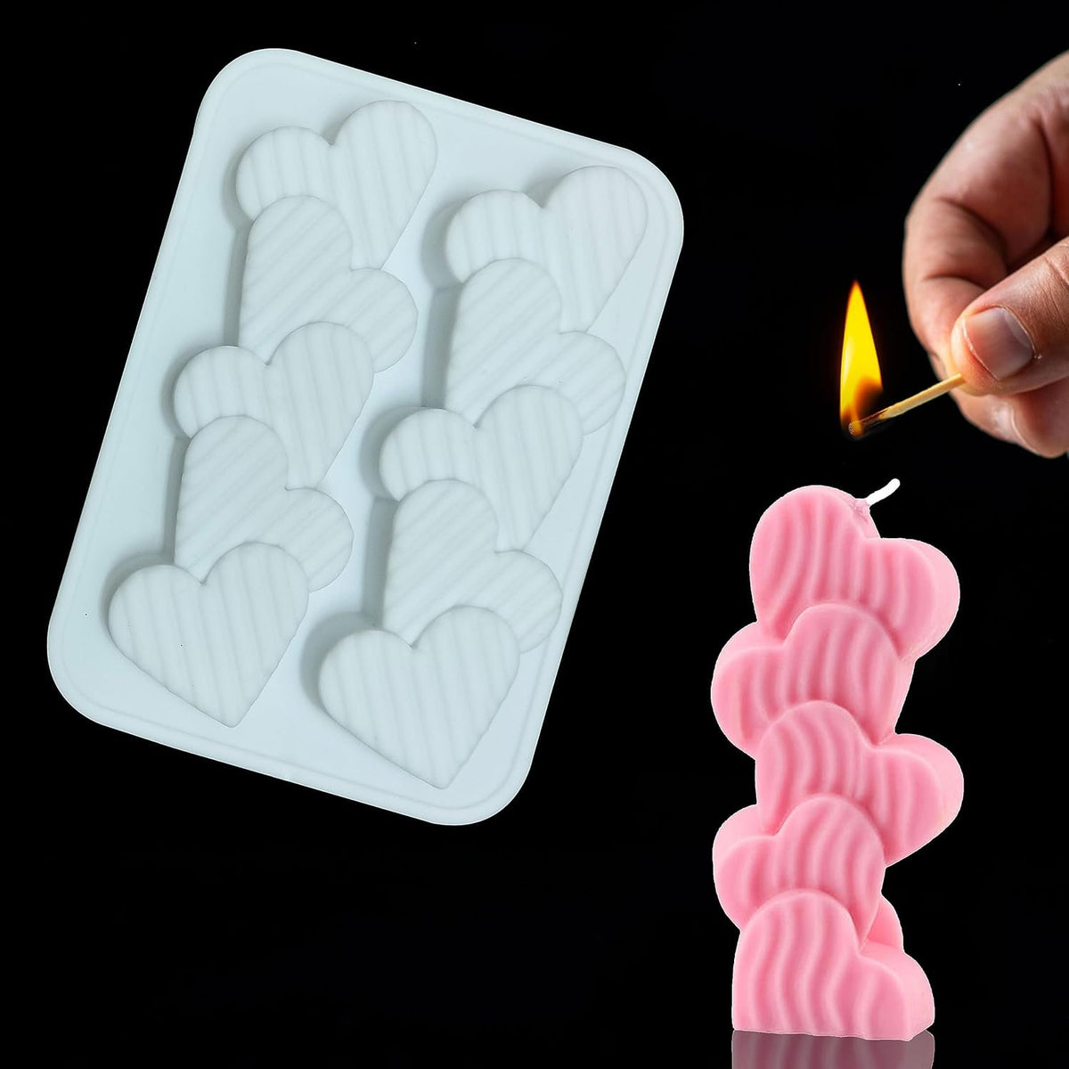 Striped Heart Shape Candle Mould, 2 Cavity — image 3