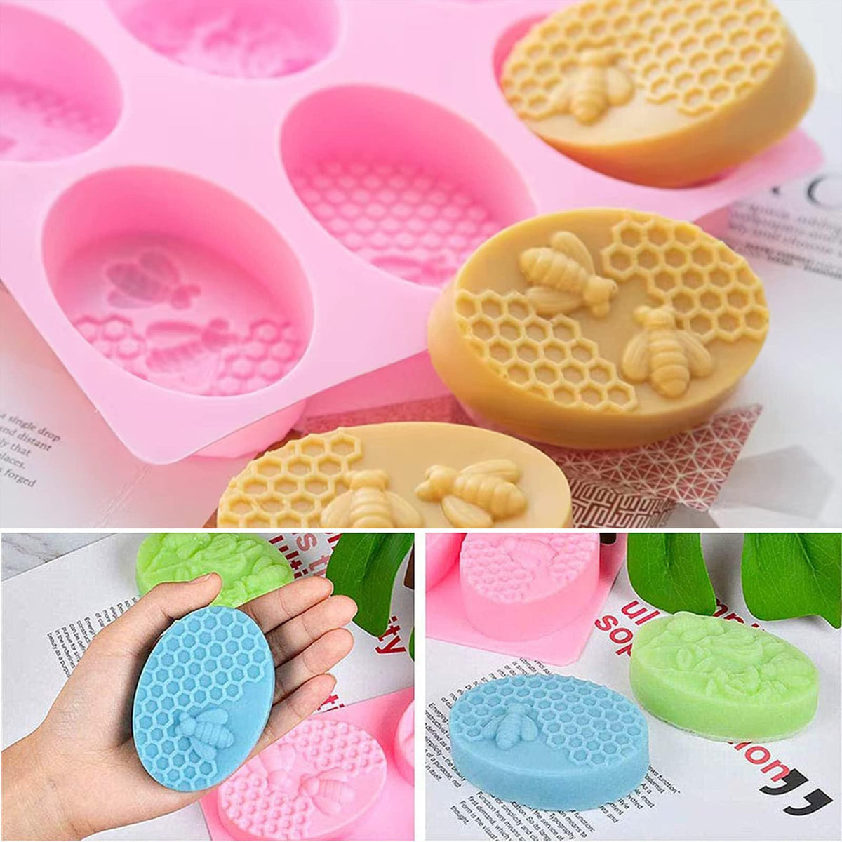 Silicone Oval Honeybee & Honeycomb Soap Mould, 6 Cavity — image 6