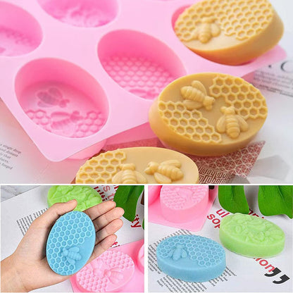 Silicone Oval Honeybee & Honeycomb Soap Mould, 6 Cavity — image 6