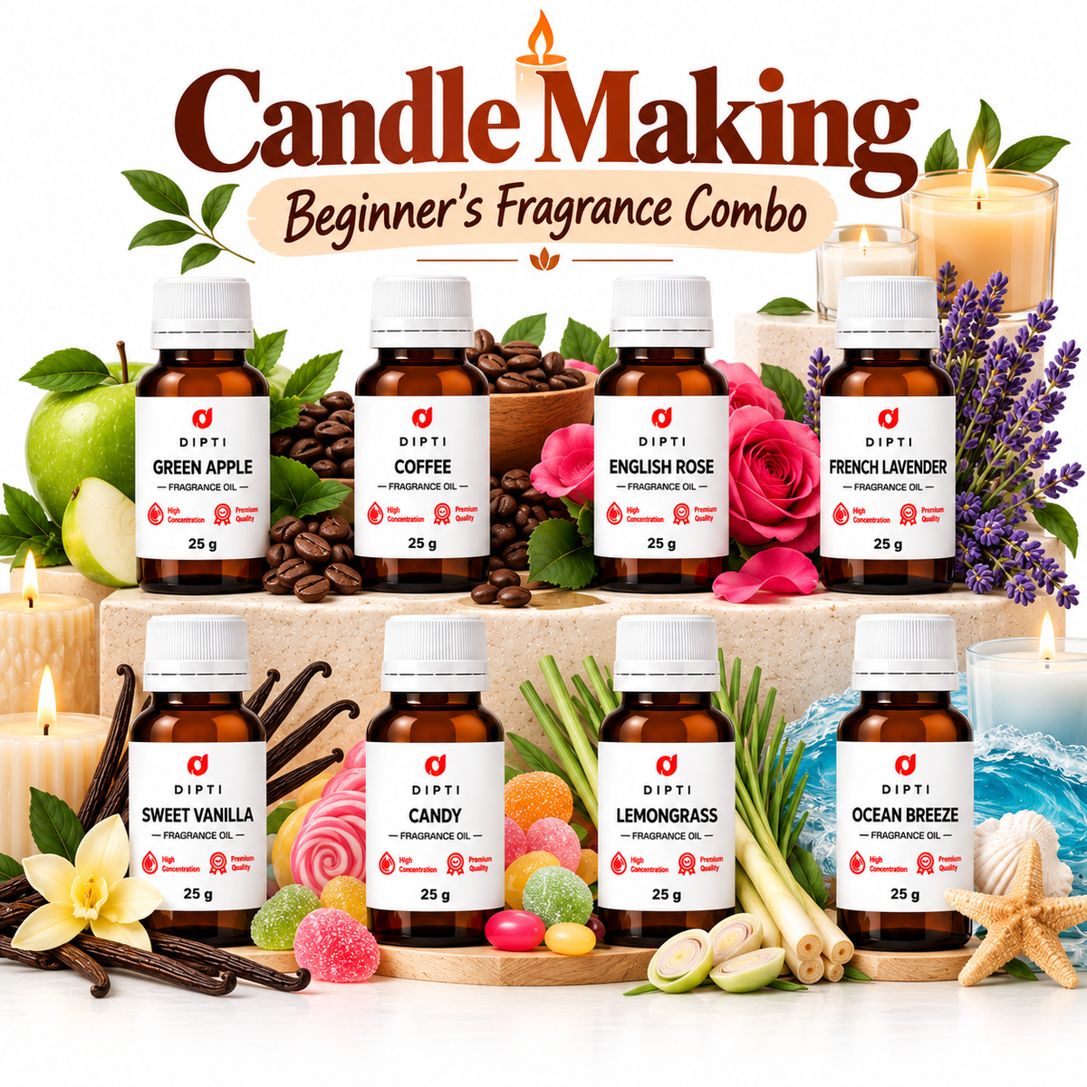 Candle Making Biginner's Fragrance Combo | 8 Fragrances