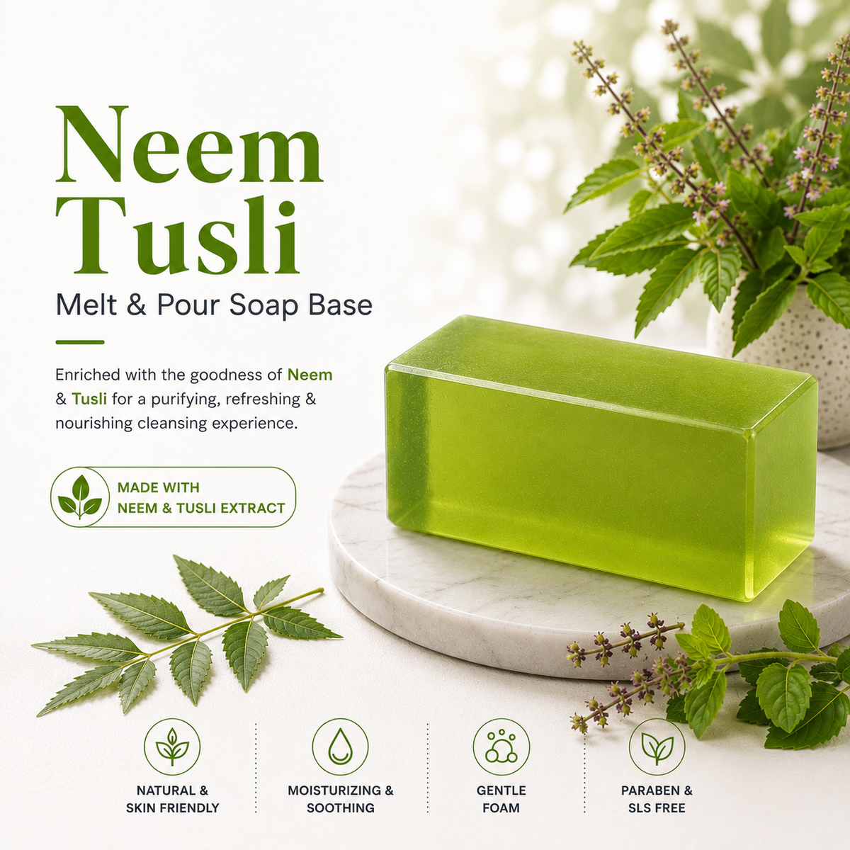MELT & POUR SOAP BASE  - NEEM TULSI